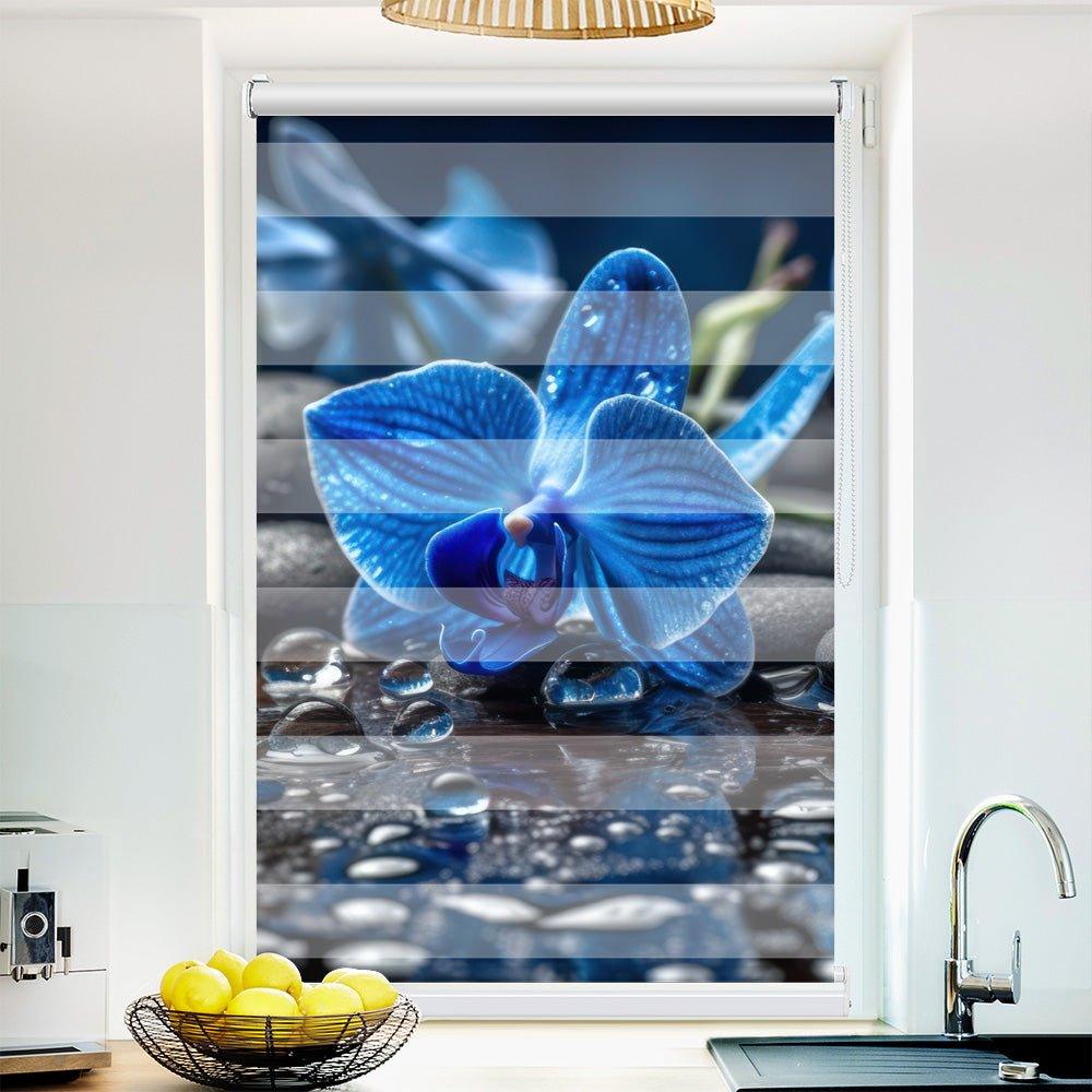 Klemm Doppelrollo "Orchi Blau Wasser Tropfen Steine" - ohne Bohren - Klemmfix - bis 150 cm Breite - Duo Rollo Fotodruck - La-Melle