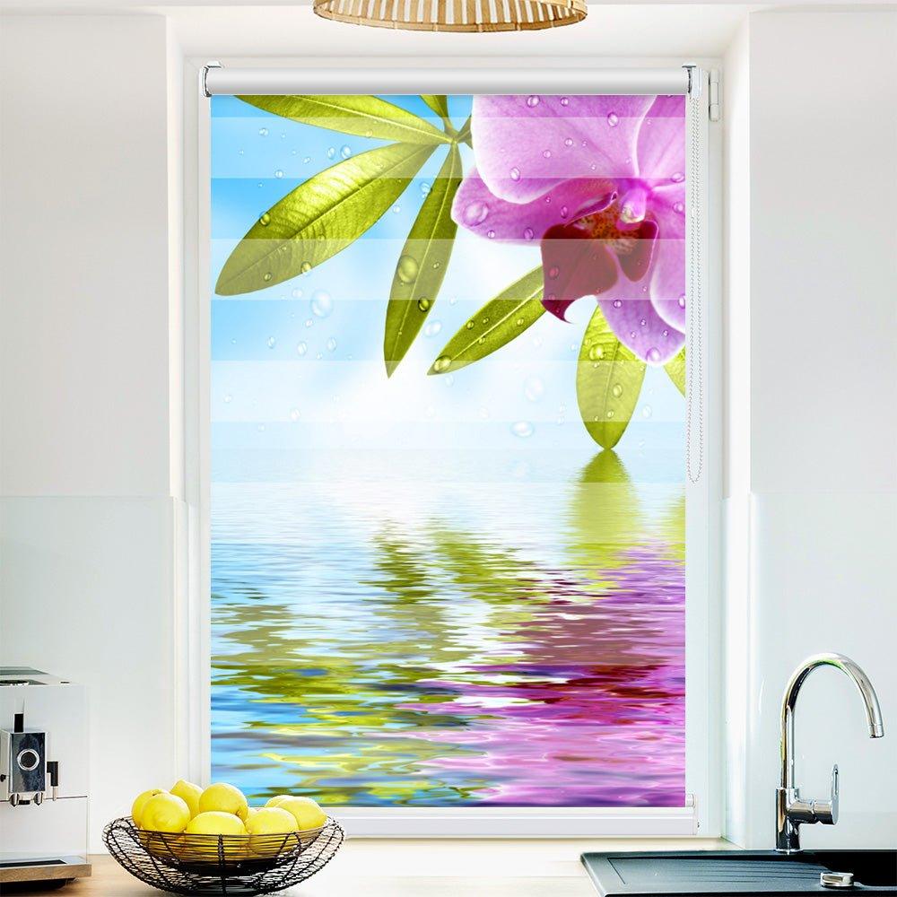 Klemm Doppelrollo "Orchi Wasser Spiegelung" - ohne Bohren - Klemmfix - bis 150 cm Breite - Duo Rollo Fotodruck - La-Melle