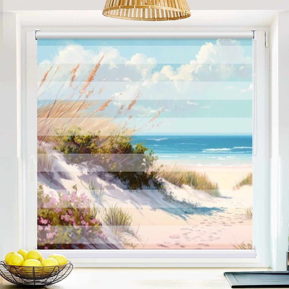 Klemm Doppelrollo "Ostsee Düne Aquarell" - ohne Bohren - Klemmfix - bis 150 cm Breite - Duo Rollo Fotodruck - La-Melle