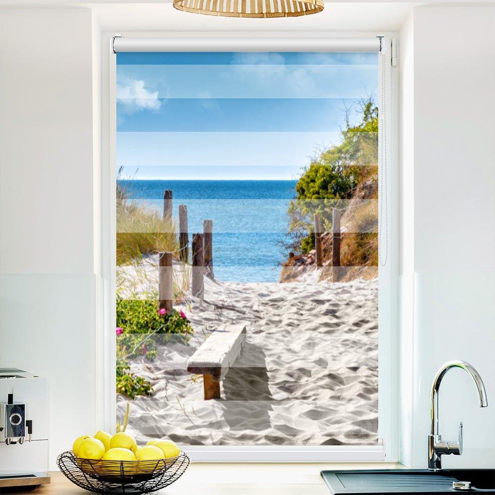 Klemm Doppelrollo "Strand Meer Düne" - ohne Bohren - Klemmfix - bis 150 cm Breite - Duo Rollo Fotodruck - La-Melle