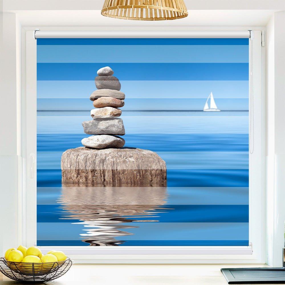 Klemm Doppelrollo "Steinturm Ozean" - ohne Bohren - Klemmfix - bis 150 cm Breite - Duo Rollo Fotodruck - La-Melle