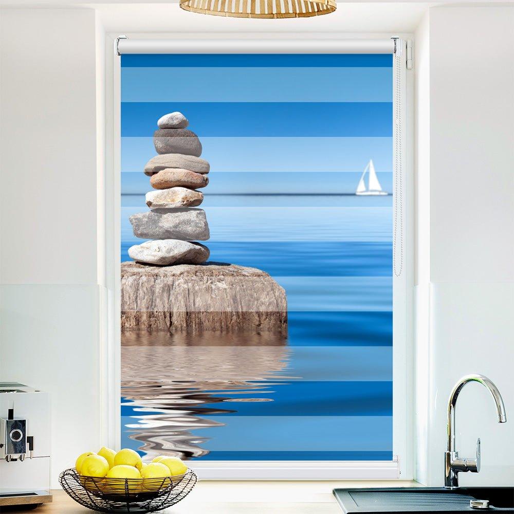 Klemm Doppelrollo "Steinturm Ozean" - ohne Bohren - Klemmfix - bis 150 cm Breite - Duo Rollo Fotodruck - La-Melle