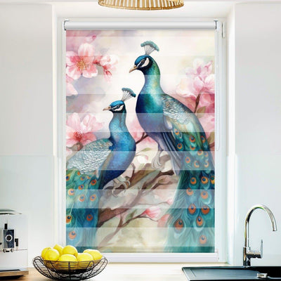 Klemm Doppelrollo Pfau Baum - ohne Bohren - Klemmfix - bis 150 cm Breite - Duo Rollo Fotodruck - La-Melle