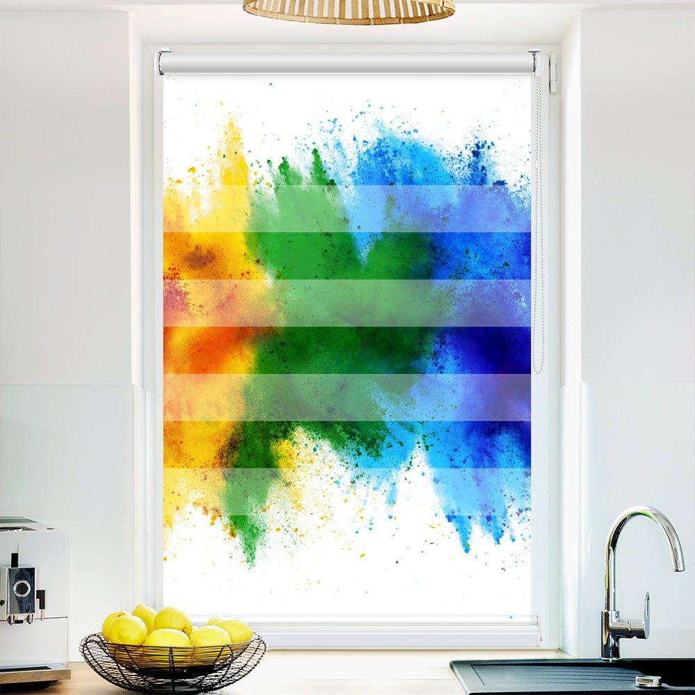 Klemm Doppelrollo "Regenbogen Farbkleckse" - ohne Bohren - Klemmfix - bis 150 cm Breite - Duo Rollo Fotodruck - La-Melle