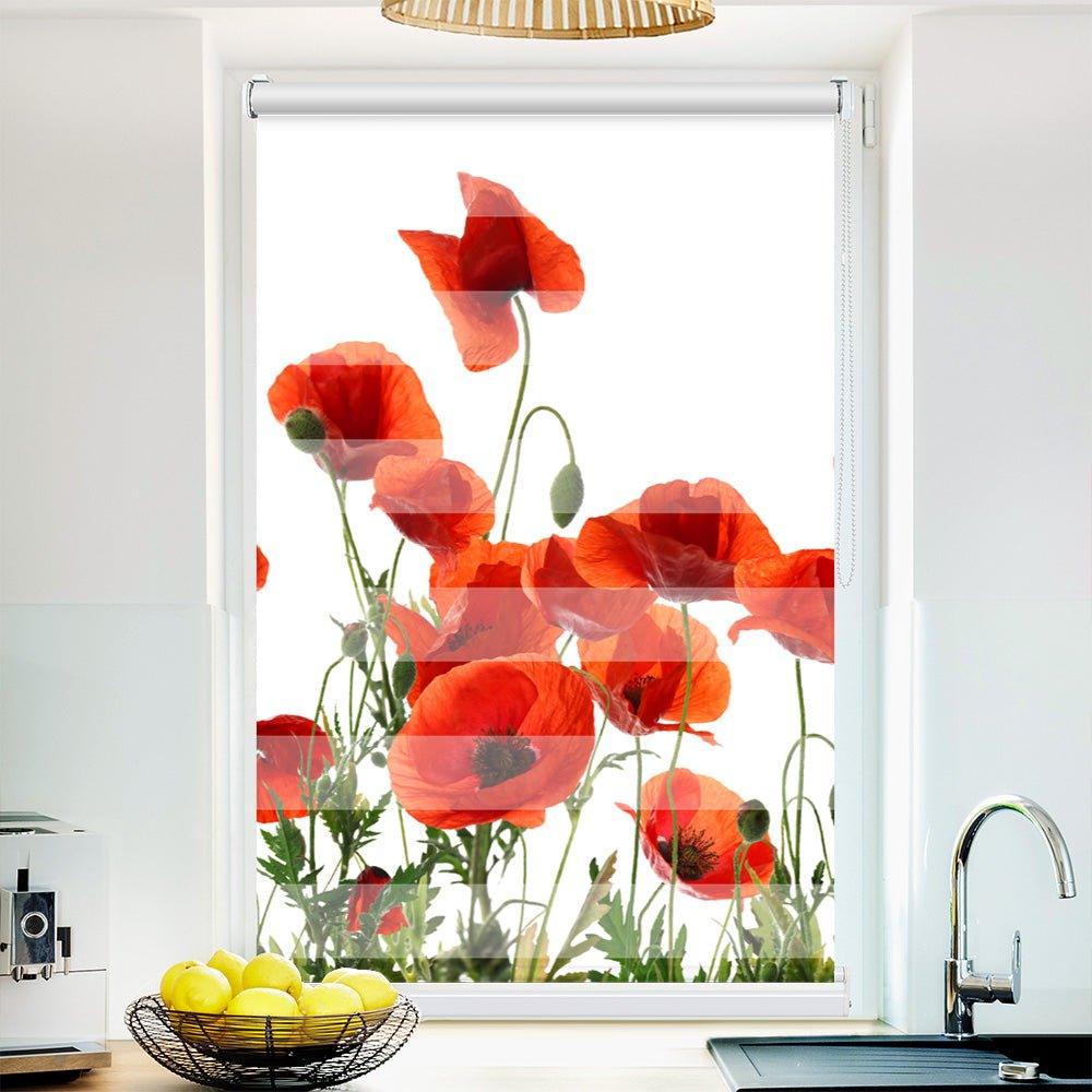 Klemm Doppelrollo "Roter Mohn" - ohne Bohren - Klemmfix - bis 150 cm Breite - Duo Rollo Fotodruck - La-Melle