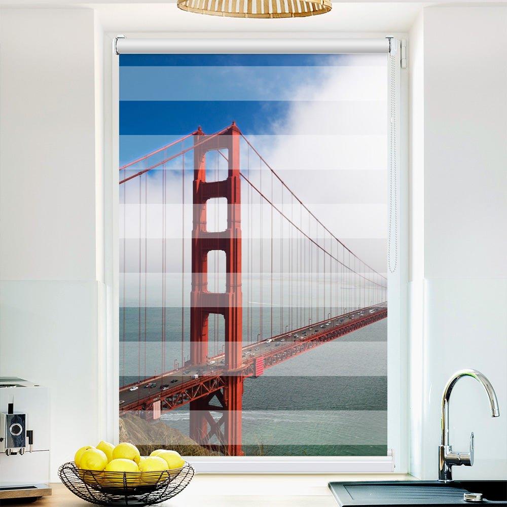 Klemm Doppelrollo "Golden Gate Bridge" - ohne Bohren - Klemmfix - bis 150 cm Breite - Duo Rollo Fotodruck - La-Melle