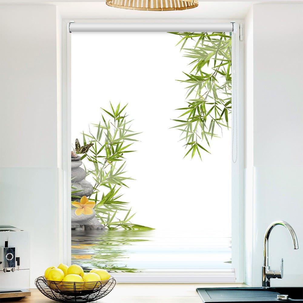 Klemm Doppelrollo "Schme Frangipani Bambus" - ohne Bohren - Klemmfix - bis 150 cm Breite - Duo Rollo Fotodruck - La-Melle