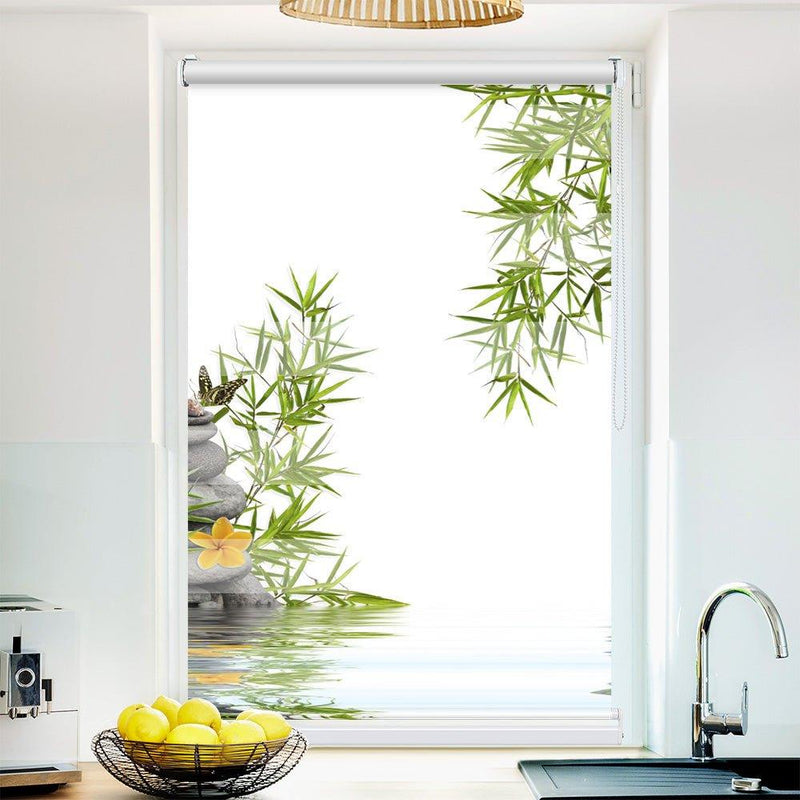 Klemm Doppelrollo "Schme Frangipani Bambus" - ohne Bohren - Klemmfix - bis 150 cm Breite - Duo Rollo Fotodruck - La-Melle