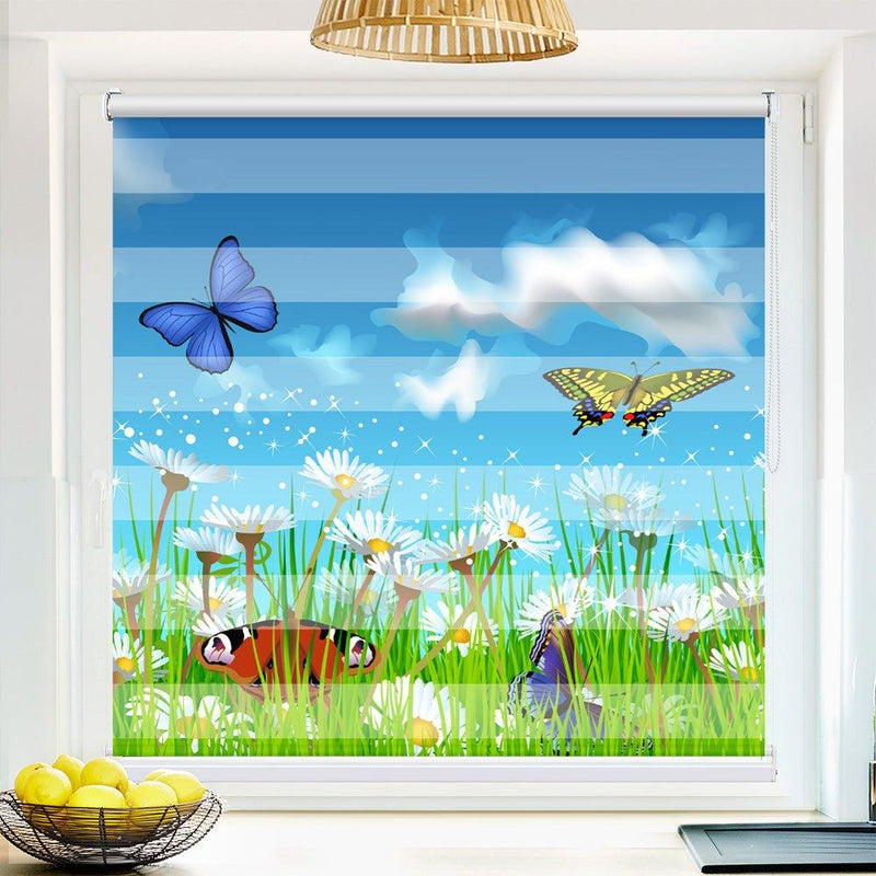 Klemm Doppelrollo "Schmetterlinge Blumenwiese" - ohne Bohren - Klemmfix - bis 150 cm Breite - Duo Rollo Fotodruck - La-Melle