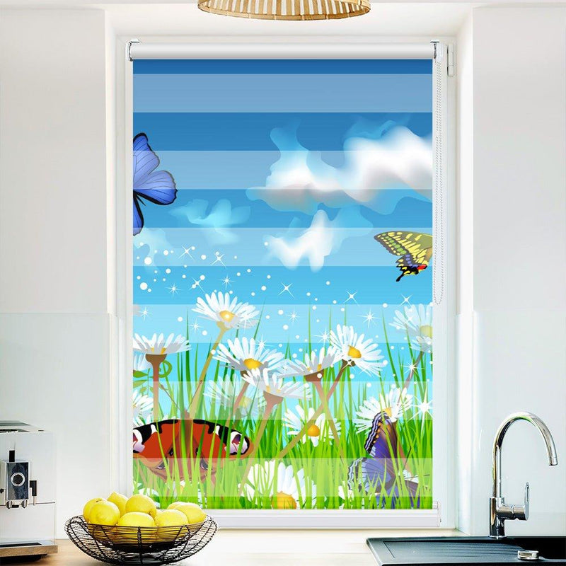 Klemm Doppelrollo "Schmetterlinge Blumenwiese" - ohne Bohren - Klemmfix - bis 150 cm Breite - Duo Rollo Fotodruck - La-Melle