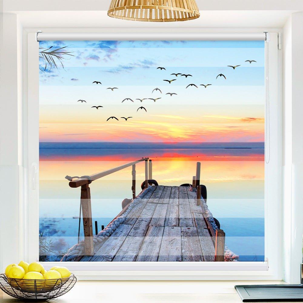 Klemm Doppelrollo "Sonnenuntergang See Steg" - ohne Bohren - Klemmfix - bis 150 cm Breite - Duo Rollo Fotodruck - La-Melle