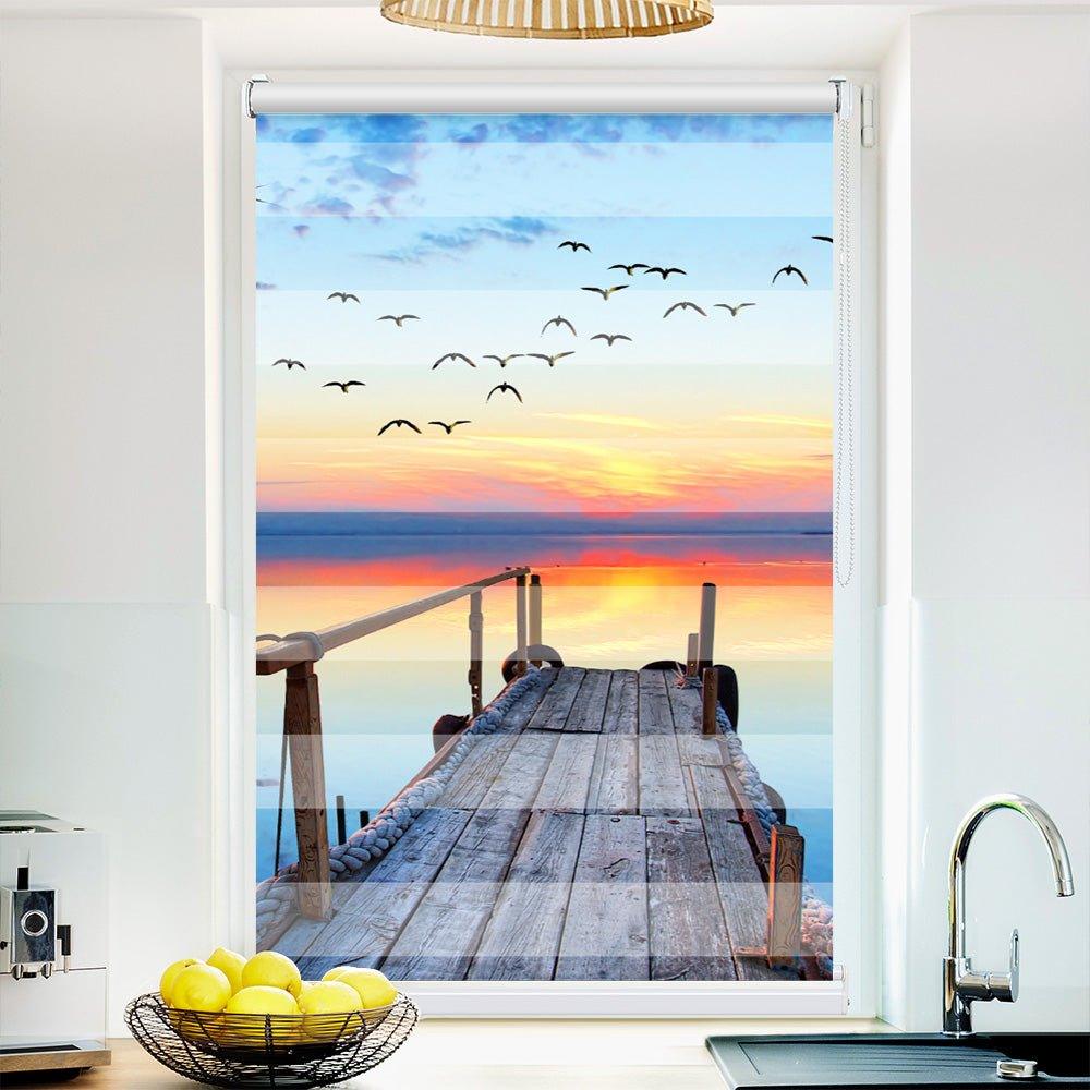 Klemm Doppelrollo "Sonnenuntergang See Steg" - ohne Bohren - Klemmfix - bis 150 cm Breite - Duo Rollo Fotodruck - La-Melle