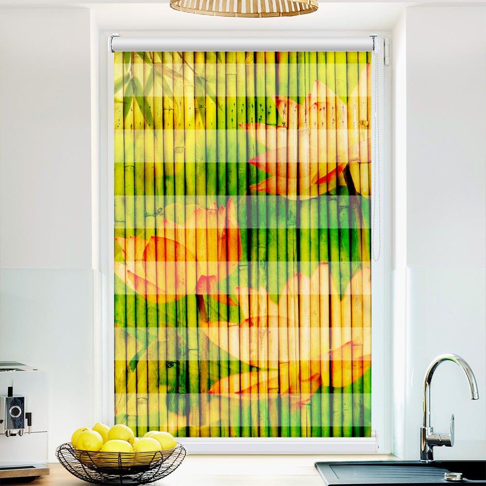 Klemm Doppelrollo "Seero Auf Bambus Gemalt" - ohne Bohren - Klemmfix - bis 150 cm Breite - Duo Rollo Fotodruck - La-Melle
