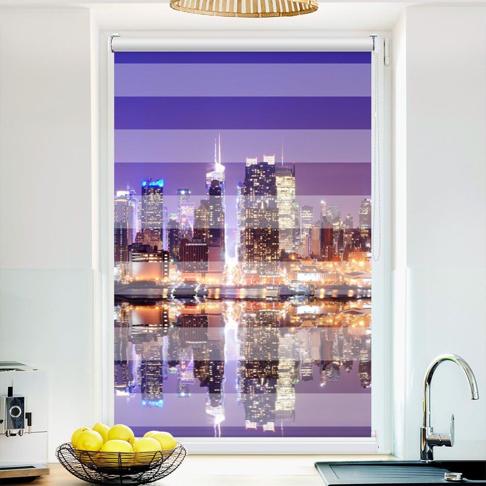 Klemm Doppelrollo "Skyline Nacht" - ohne Bohren - Klemmfix - bis 150 cm Breite - Duo Rollo Fotodruck - La-Melle