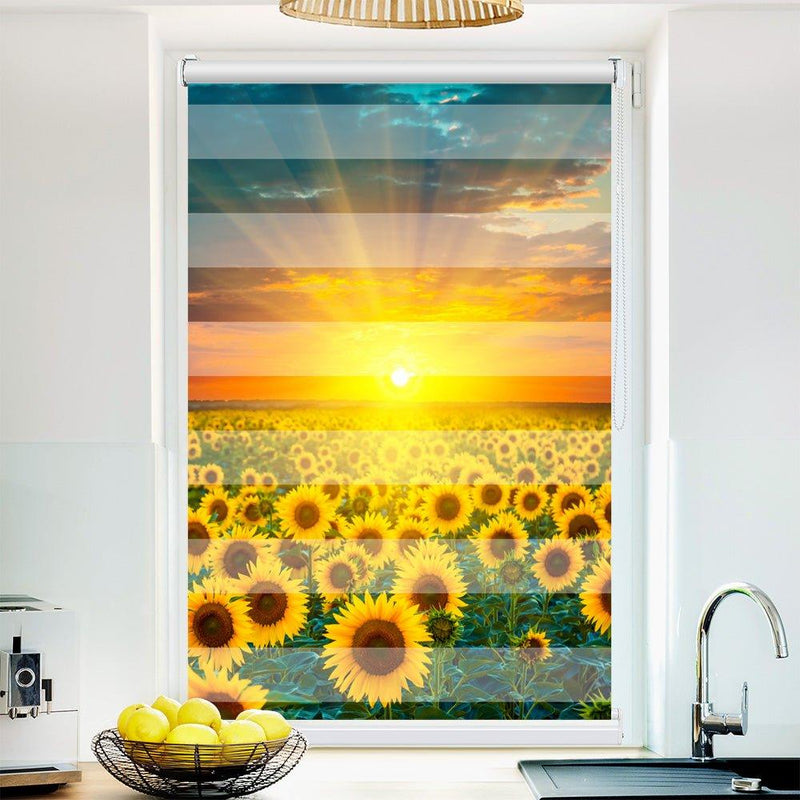 Klemm Doppelrollo "Sonnenblumen Feld" - ohne Bohren - Klemmfix - bis 150 cm Breite - Duo Rollo Fotodruck - La-Melle