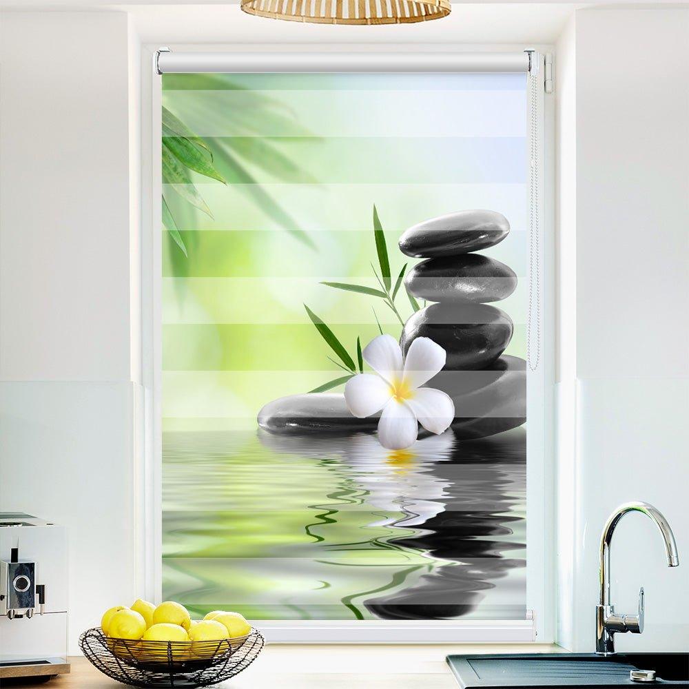 Klemm Doppelrollo "Stein Frangipani Wasser Bambus" - ohne Bohren - Klemmfix - bis 150 cm Breite - Duo Rollo Fotodruck - La-Melle