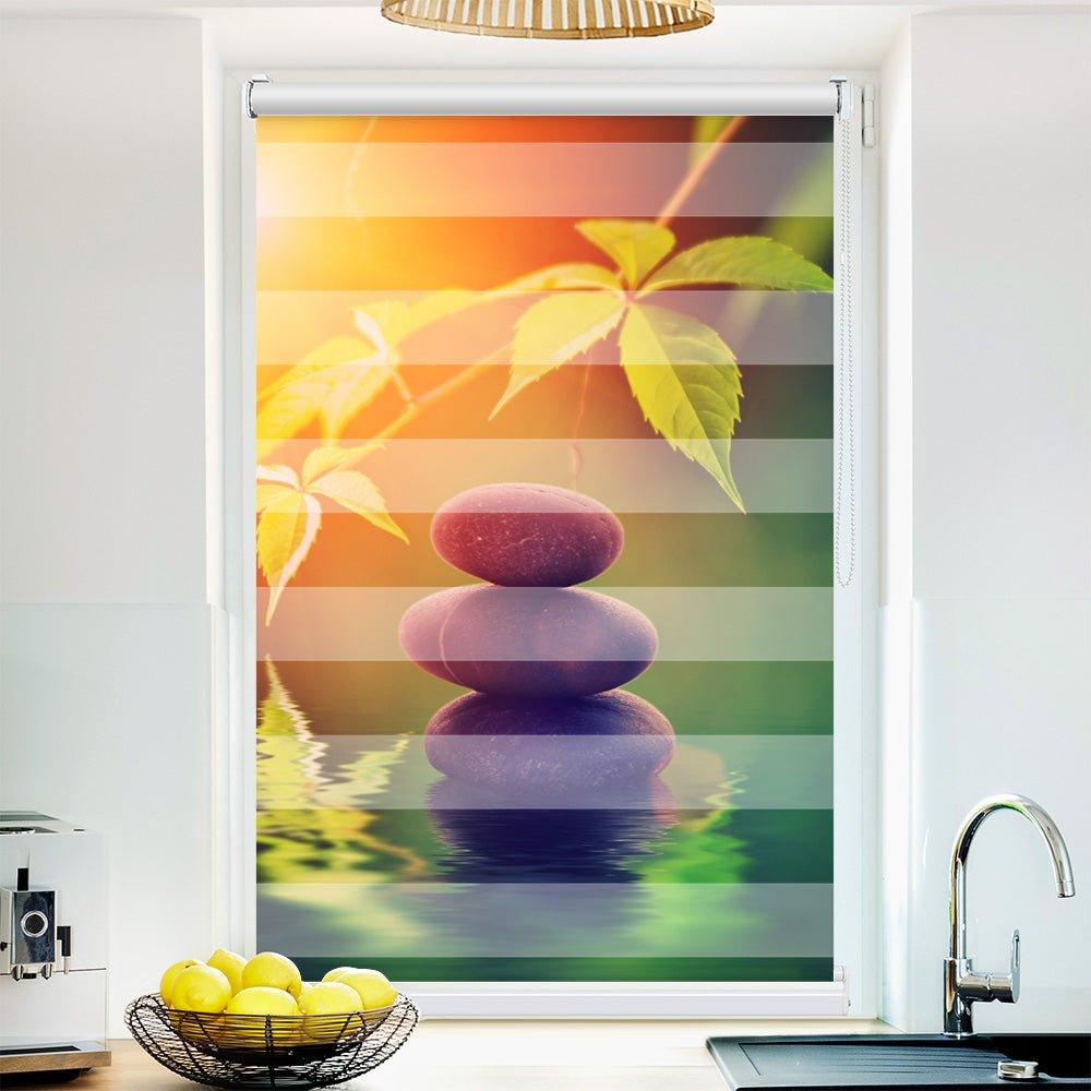Klemm Doppelrollo "Stein Wasser Licht" - ohne Bohren - Klemmfix - bis 150 cm Breite - Duo Rollo Fotodruck - La-Melle