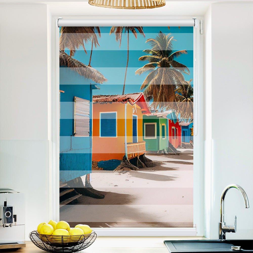 Klemmfix Doppelrollo Motiv "Strandhaus Meer"