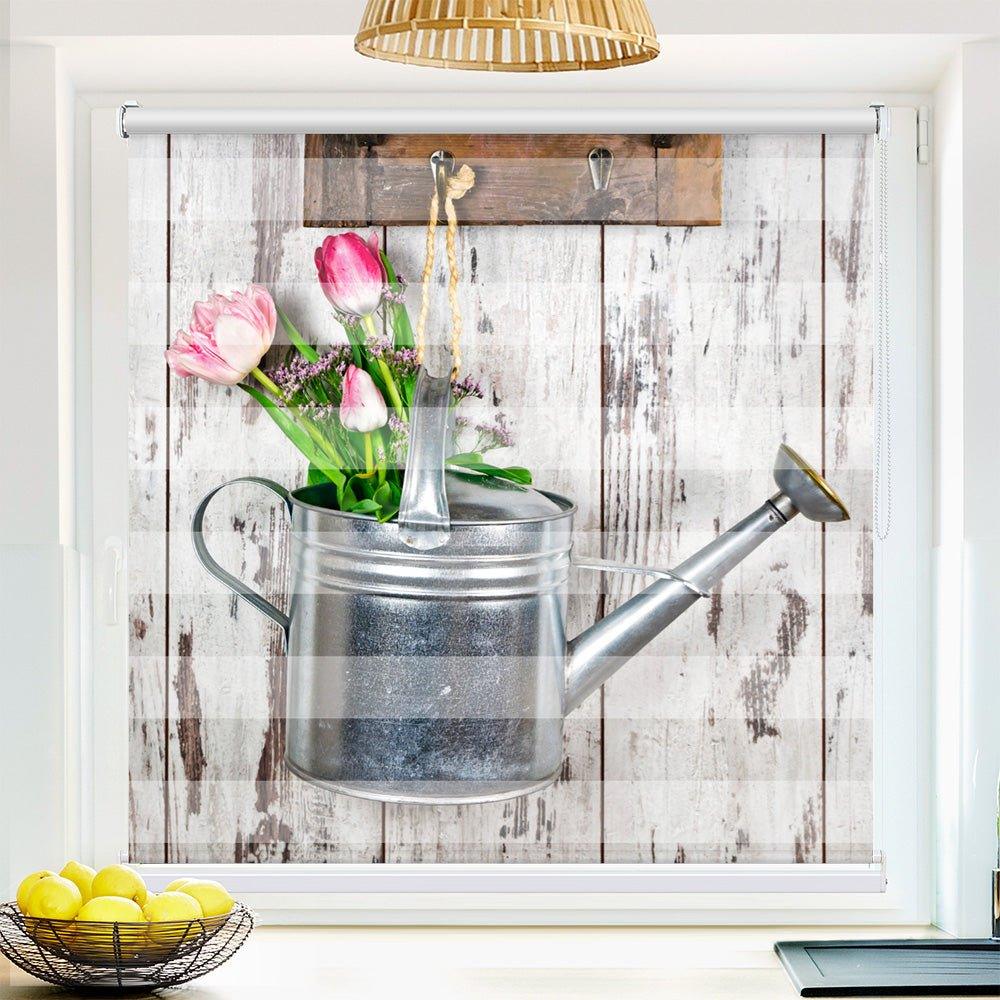Klemmfix Doppelrollo Motiv "Tulpen Gießkanne"