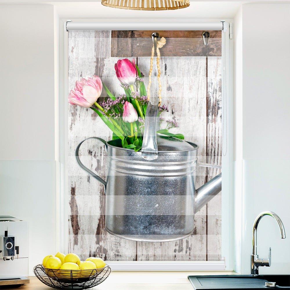 Klemmfix Doppelrollo Motiv "Tulpen Gießkanne"