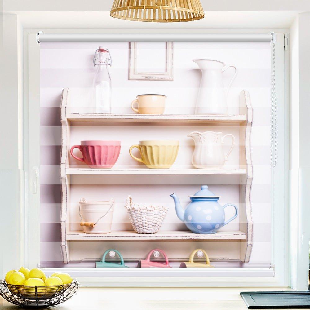 Klemmfix Doppelrollo Motiv "Teekanne Regal"