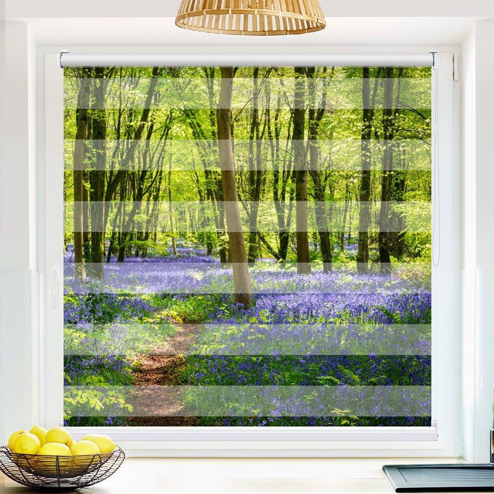 Klemmfix-Doppelrollo Motiv "Wald Baeume Glockenblumen"