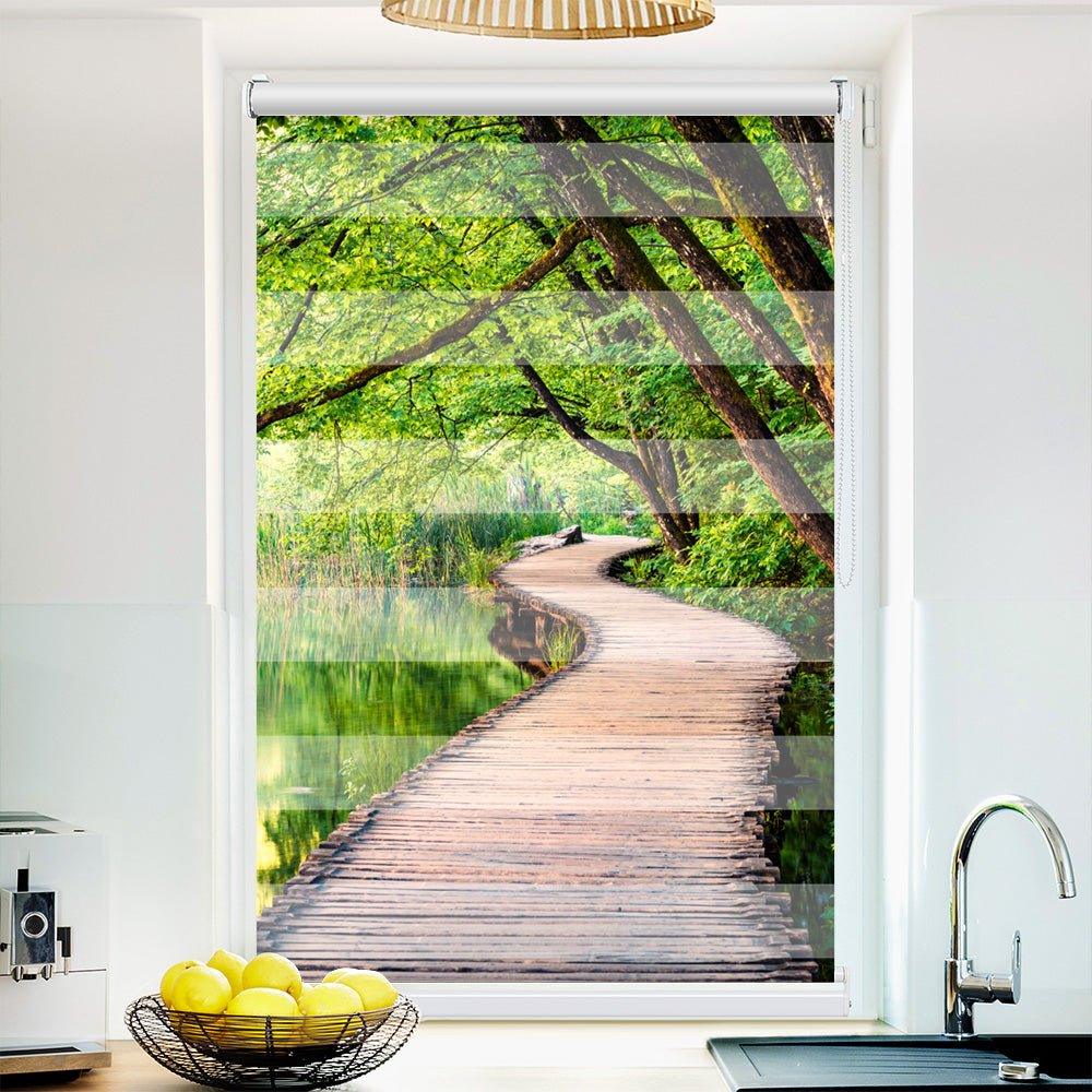 Klemmfix-Doppelrollo Motiv "Wald See Steg"