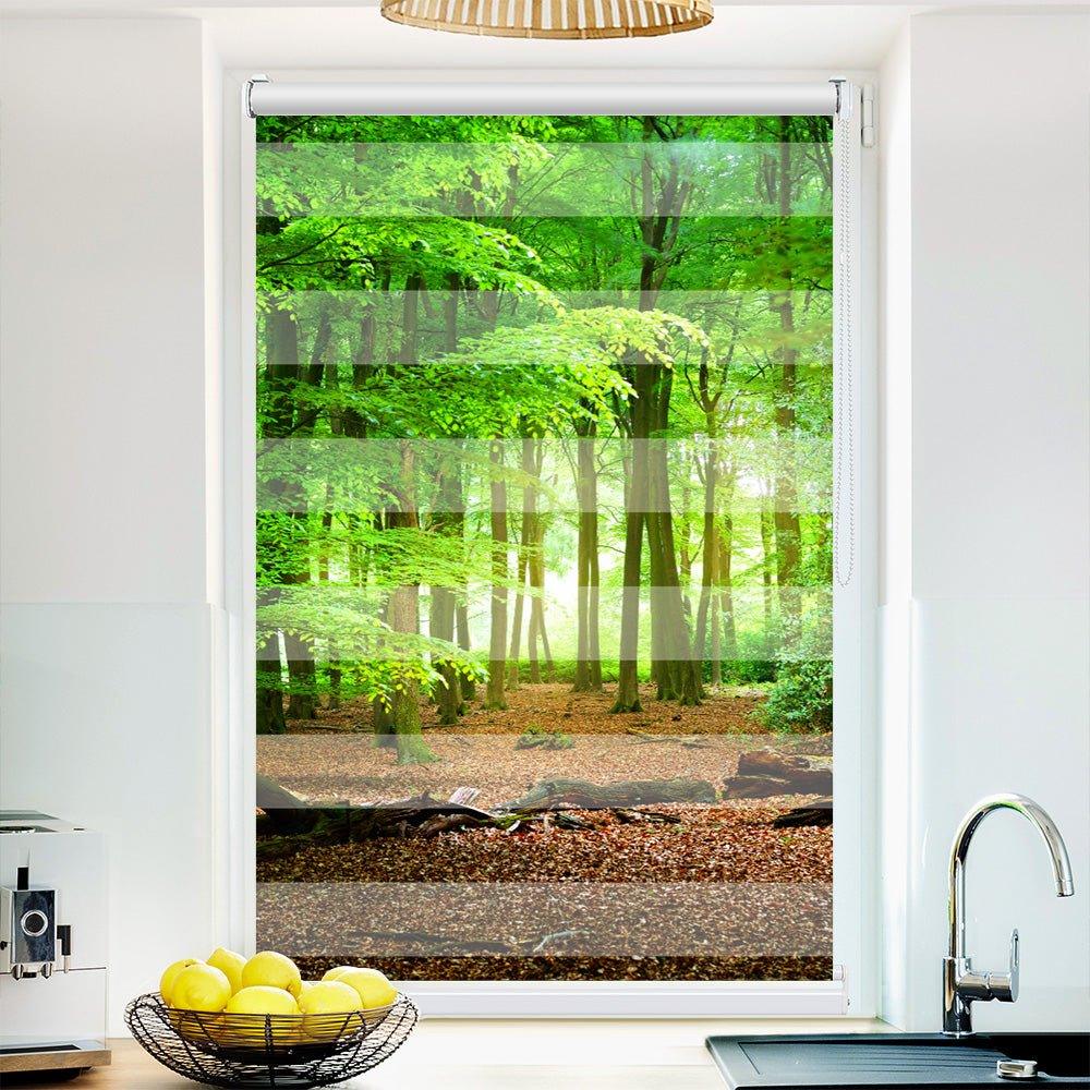 Klemm Doppelrollo "Wald Weg Eichen Laub" - ohne Bohren - Klemmfix - bis 150 cm Breite - Duo Rollo Fotodruck - La-Melle