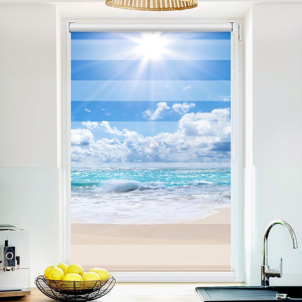 Klemmfix Doppelrollo Motiv "Wellen Strand Meer"