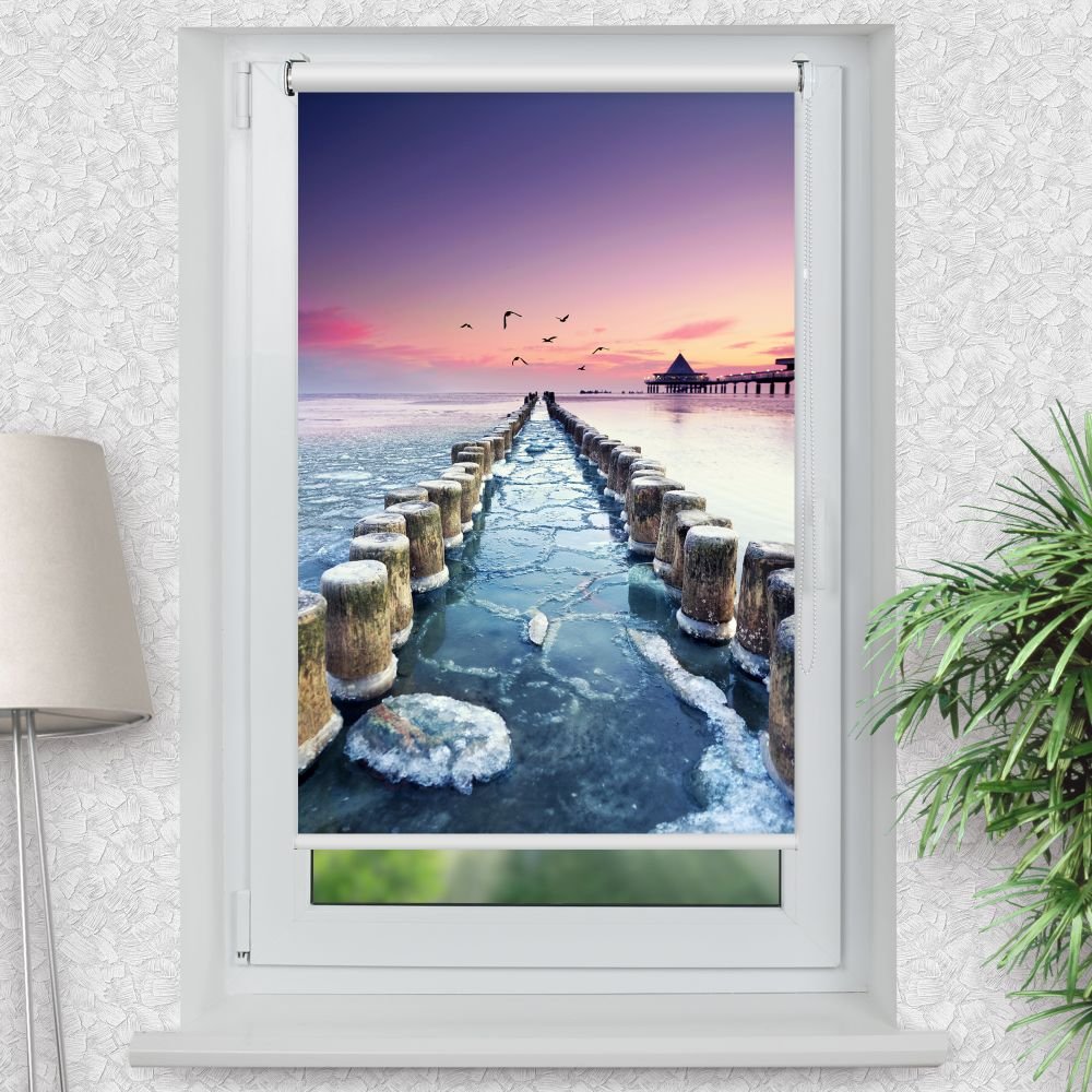 Rollo Motiv 'Seebruecke Heringsdorf' - ohne bohren - Klemmrollo bis 150 cm Breite - Klemmfix mit Fotodruck - blickdicht - La-Melle