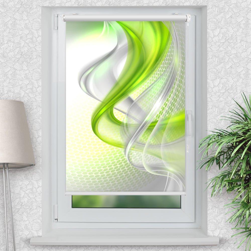 Rollo Motiv "Grün grafisch" - ohne bohren - Klemmrollo bis 150 cm Breite - Klemmfix mit Fotodruck - blickdicht - La-Melle