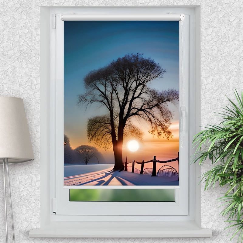 Rollo Motiv "Baum Winter Schnee" - ohne bohren - Klemmrollo bis 150 cm Breite - Klemmfix mit Fotodruck - blickdicht - La-Melle