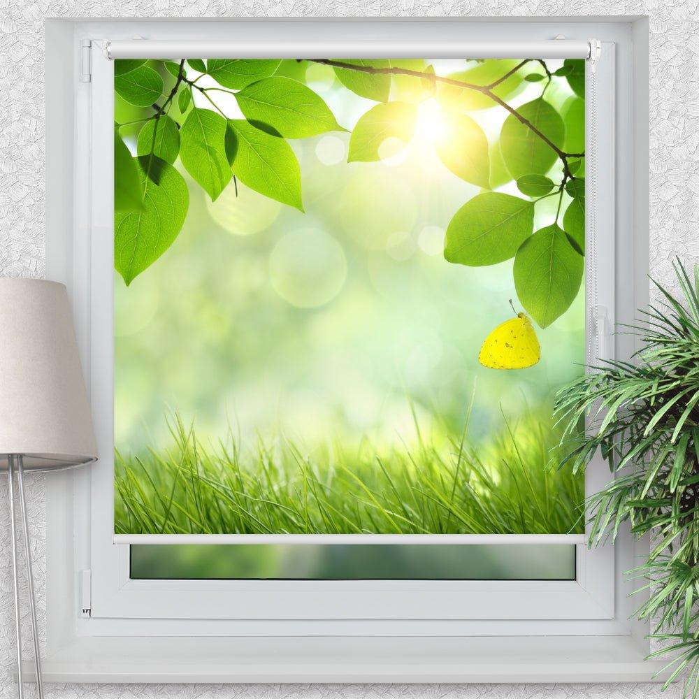Rollo Motiv "Schmetterling Blätter" - ohne bohren - Klemmrollo bis 150 cm Breite - Klemmfix mit Fotodruck - blickdicht - La-Melle