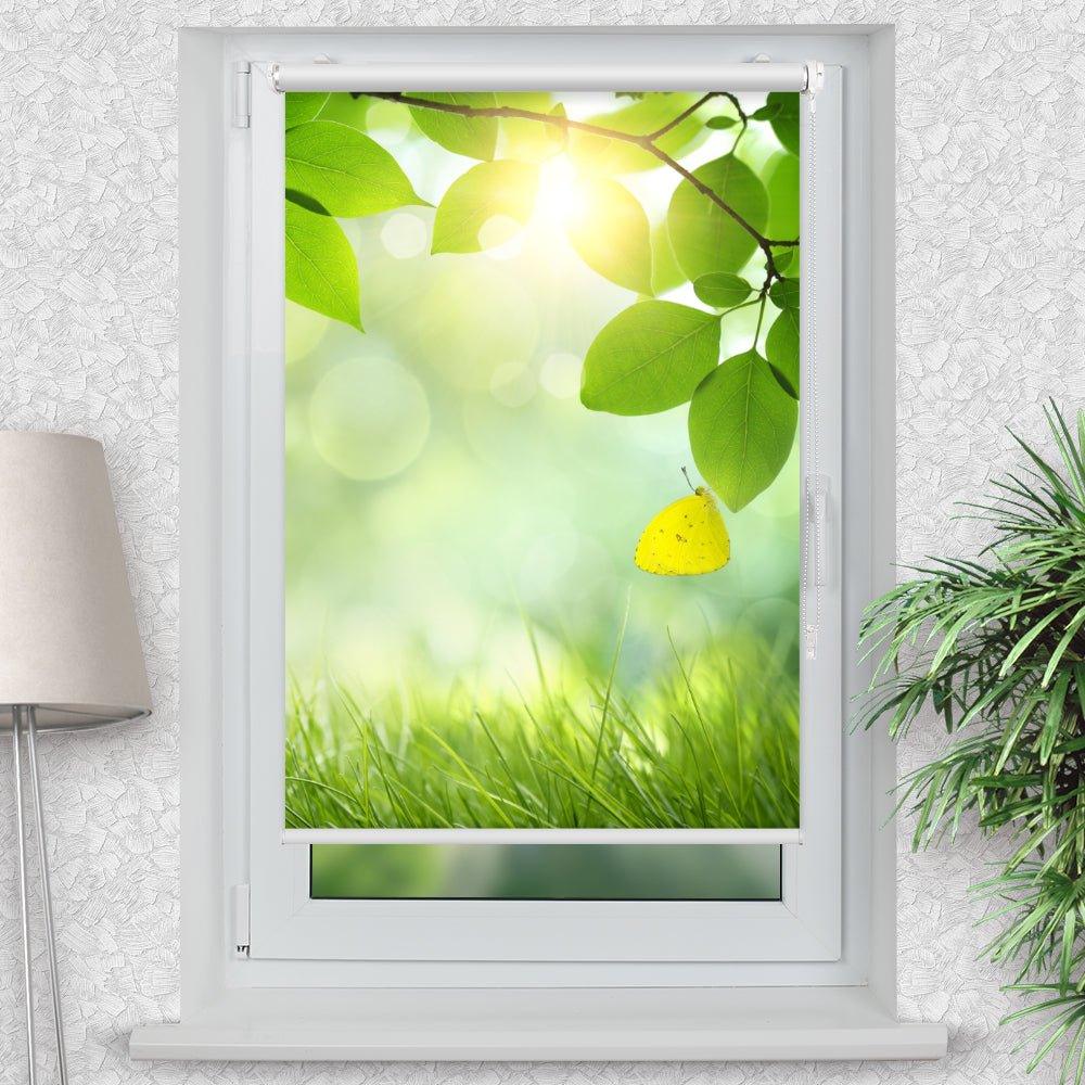 Rollo Motiv "Schmetterling Blätter" - ohne bohren - Klemmrollo bis 150 cm Breite - Klemmfix mit Fotodruck - blickdicht - La-Melle