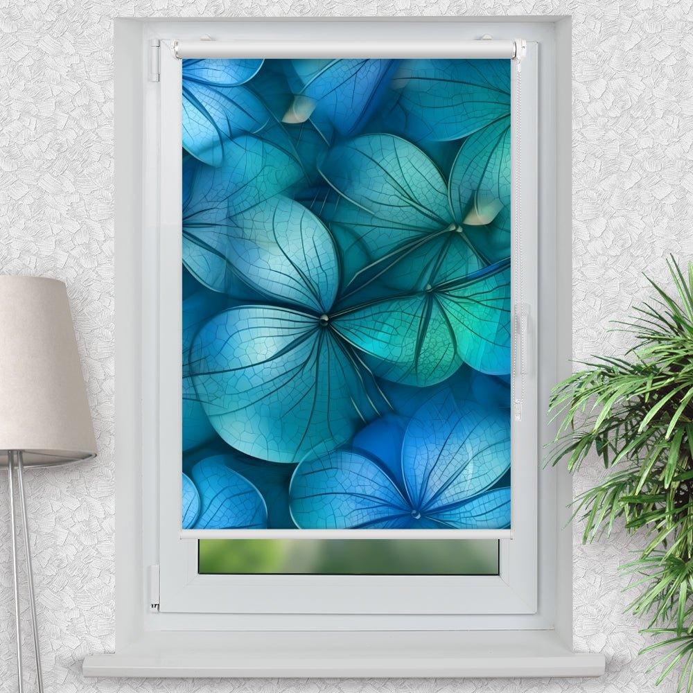 Rollo Motiv "Blüten blau" - ohne bohren - Klemmrollo bis 150 cm Breite - Klemmfix mit Fotodruck - blickdicht - La-Melle