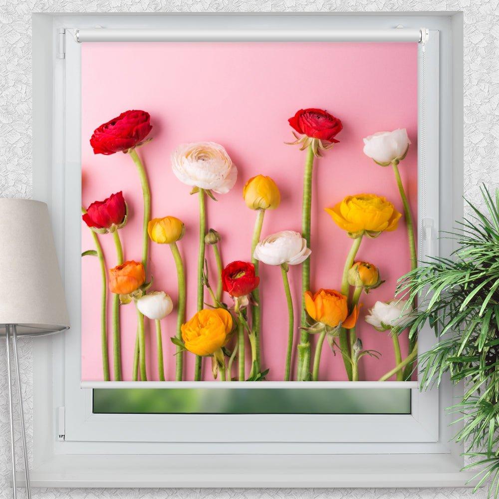 Rollo Motiv "blumen bunt" - ohne bohren - Klemmrollo bis 150 cm Breite - Klemmfix mit Fotodruck - blickdicht - La-Melle