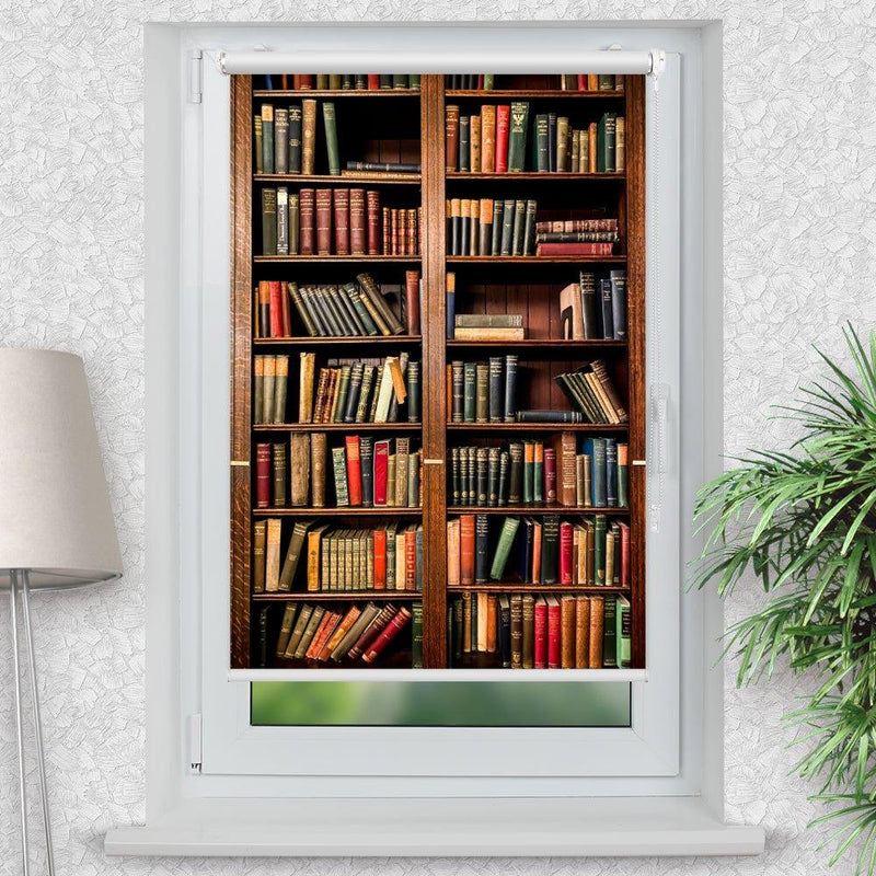 Rollo Motiv "Bücherregal vintage" - ohne bohren - Klemmrollo bis 150 cm Breite - Klemmfix mit Fotodruck - blickdicht - La-Melle