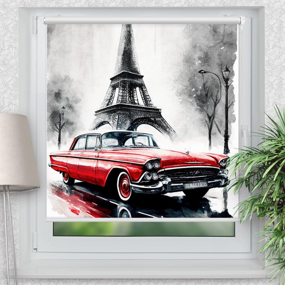 Rollo Motiv "Eifelturm Cadillac" - ohne bohren - Klemmrollo bis 150 cm Breite - Klemmfix mit Fotodruck - blickdicht - La-Melle