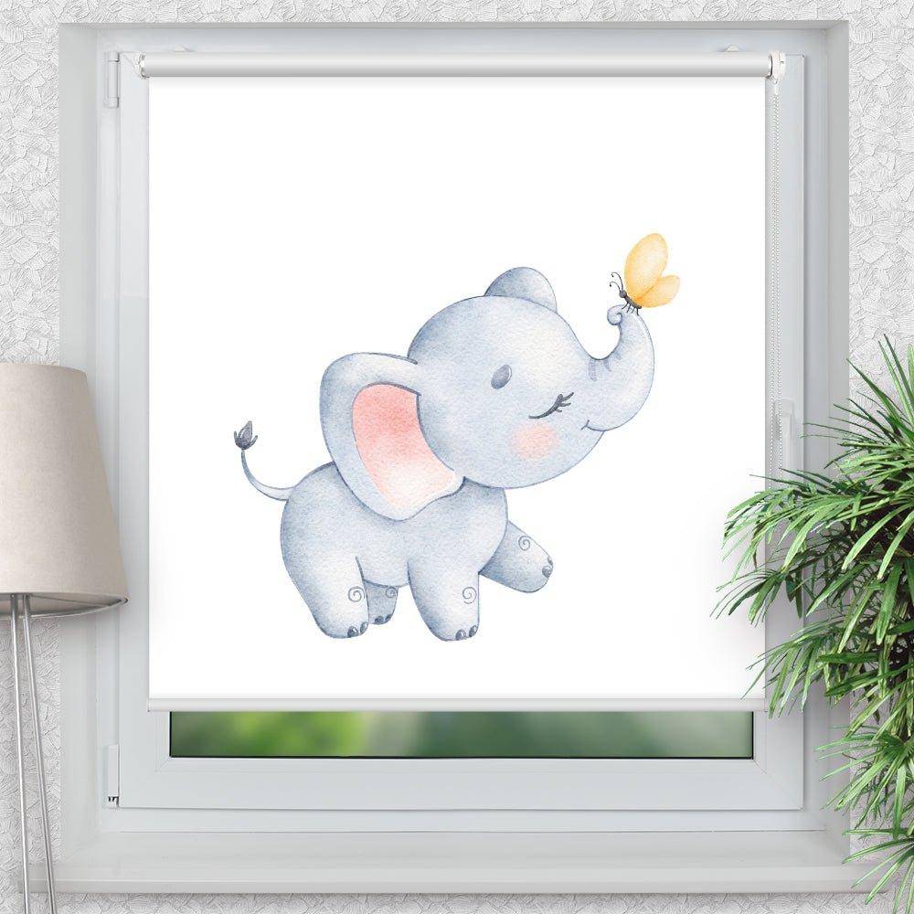 Rollo Motiv "Elefant Schmetterling" - ohne bohren - Klemmrollo bis 150 cm Breite - Klemmfix mit Fotodruck - blickdicht - La-Melle
