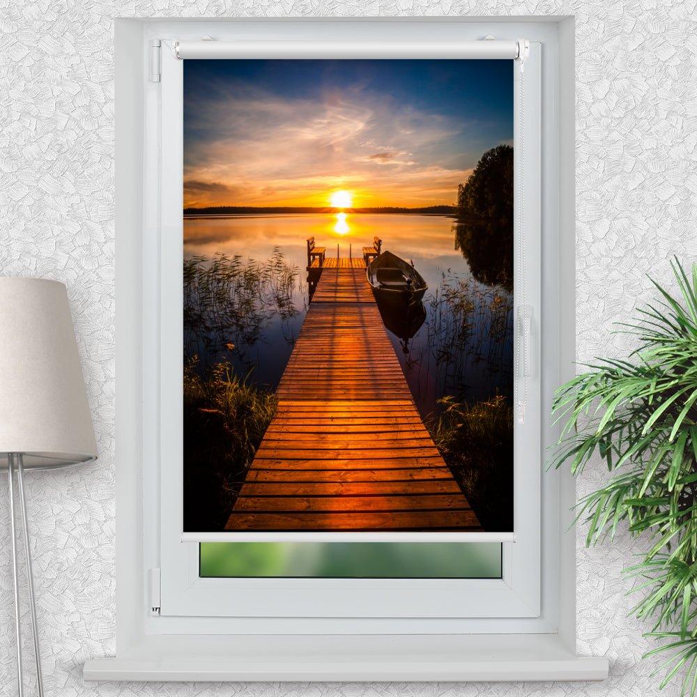 Rollo Motiv "Fischerboot See" - ohne bohren - Klemmrollo bis 150 cm Breite - Klemmfix mit Fotodruck - blickdicht - La-Melle