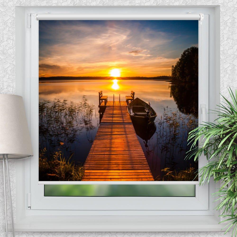 Rollo Motiv "Fischerboot See" - ohne bohren - Klemmrollo bis 150 cm Breite - Klemmfix mit Fotodruck - blickdicht - La-Melle