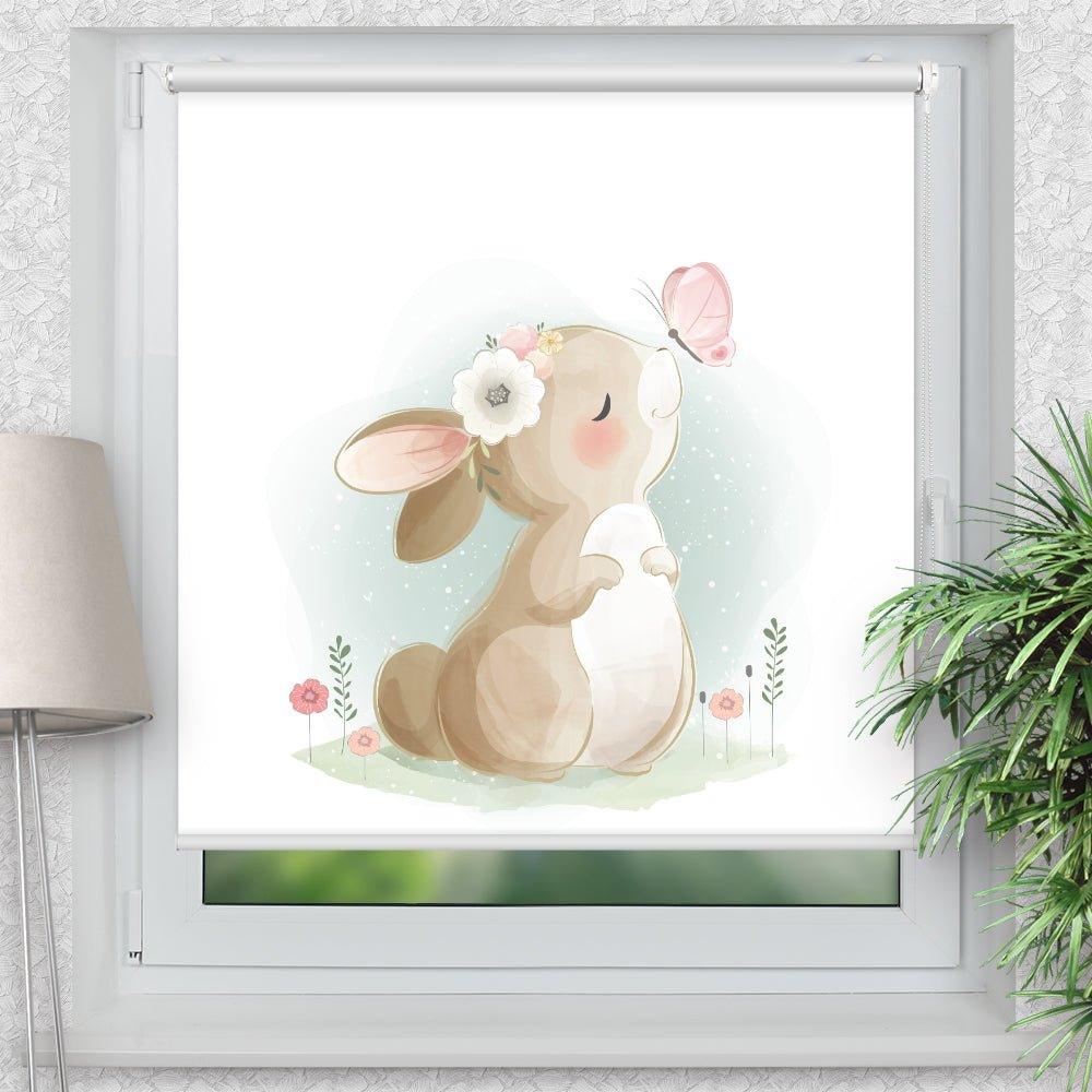 Rollo Motiv "Hase Schmetterling" - ohne bohren - Klemmrollo bis 150 cm Breite - Klemmfix mit Fotodruck - blickdicht - La-Melle