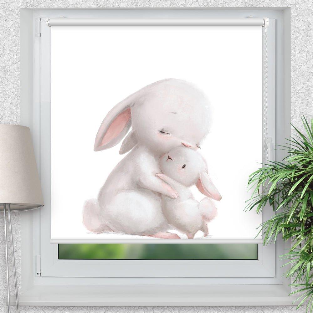 Rollo Motiv "Hase kuscheln" - ohne bohren - Klemmrollo bis 150 cm Breite - Klemmfix mit Fotodruck - blickdicht - La-Melle