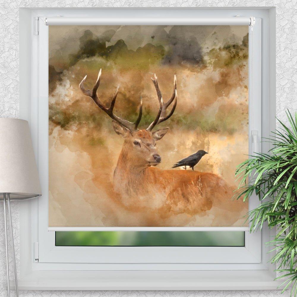 Rollo Motiv "Hirsch Gemälde" - ohne bohren - Klemmrollo bis 150 cm Breite - Klemmfix mit Fotodruck - blickdicht - La-Melle