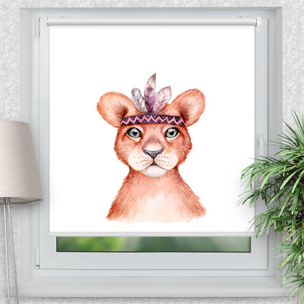 Rollo Motiv "Löwe Federn Kinderrollo" - ohne bohren - Klemmrollo bis 150 cm Breite - Klemmfix mit Fotodruck - blickdicht - La-Melle