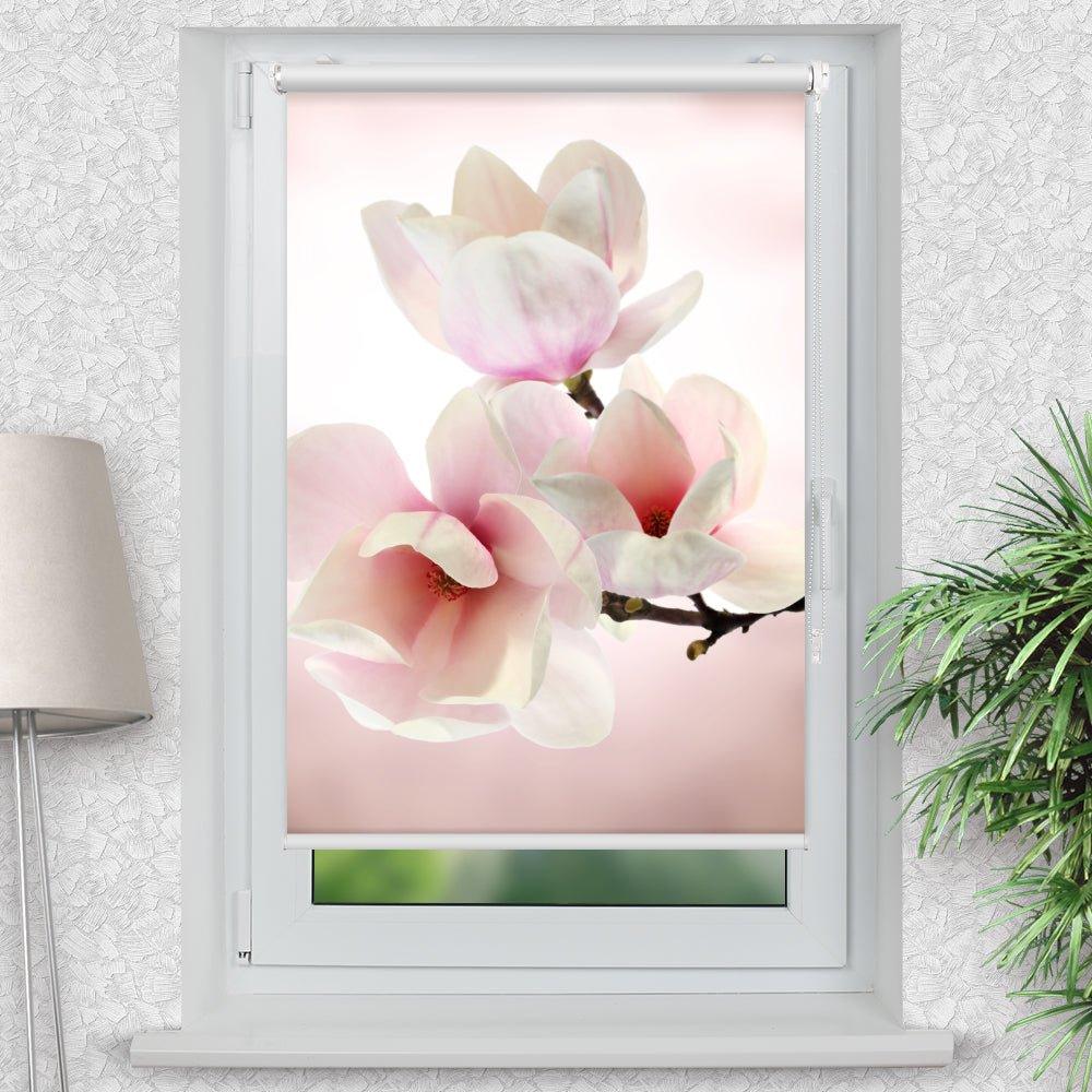 Rollo Motiv "Magnolien rosa weiss" - ohne bohren - Klemmrollo bis 150 cm Breite - Klemmfix mit Fotodruck - blickdicht - La-Melle