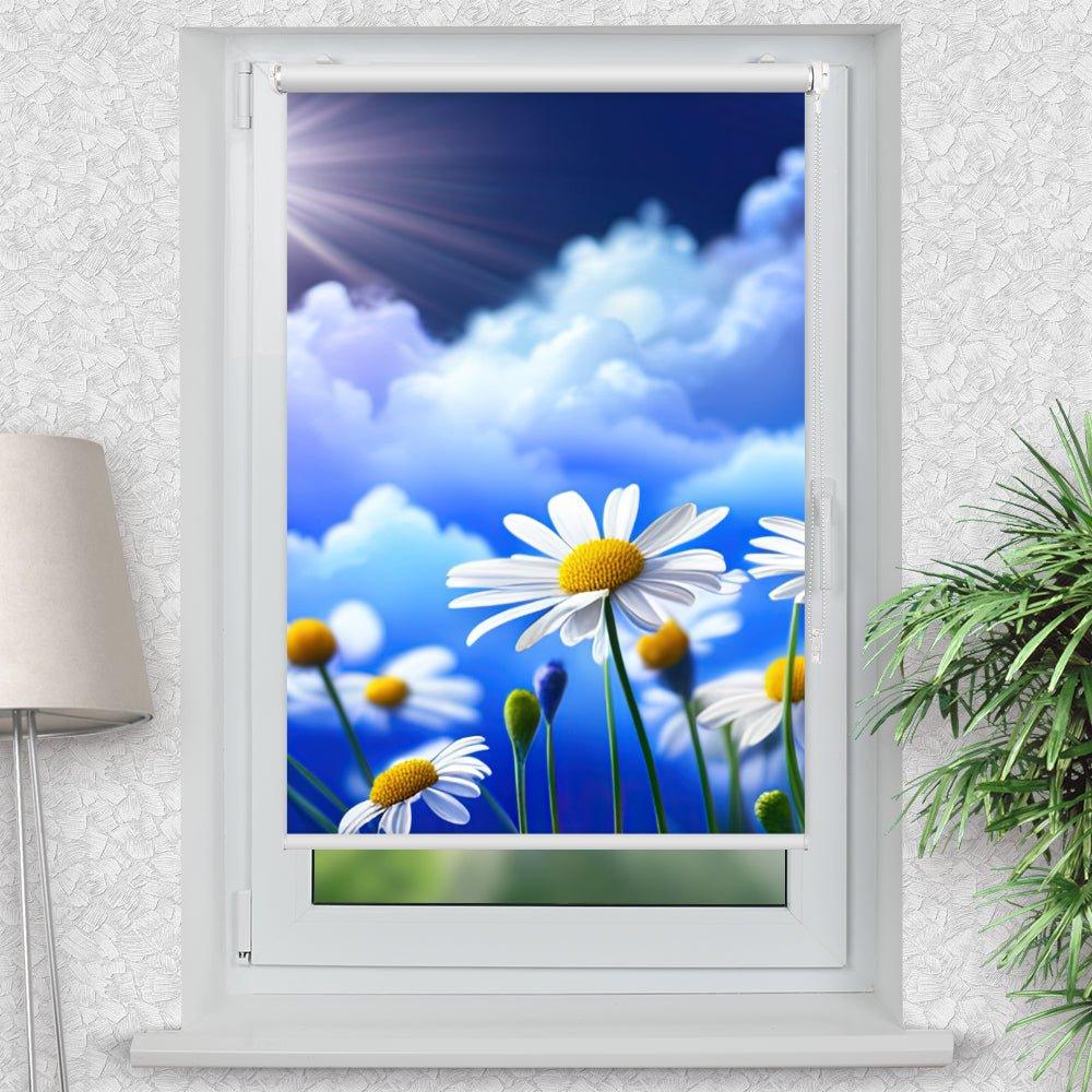 Rollo Motiv "Margariten Sonne" - ohne bohren - Klemmrollo bis 150 cm Breite - Klemmfix mit Fotodruck - blickdicht - La-Melle