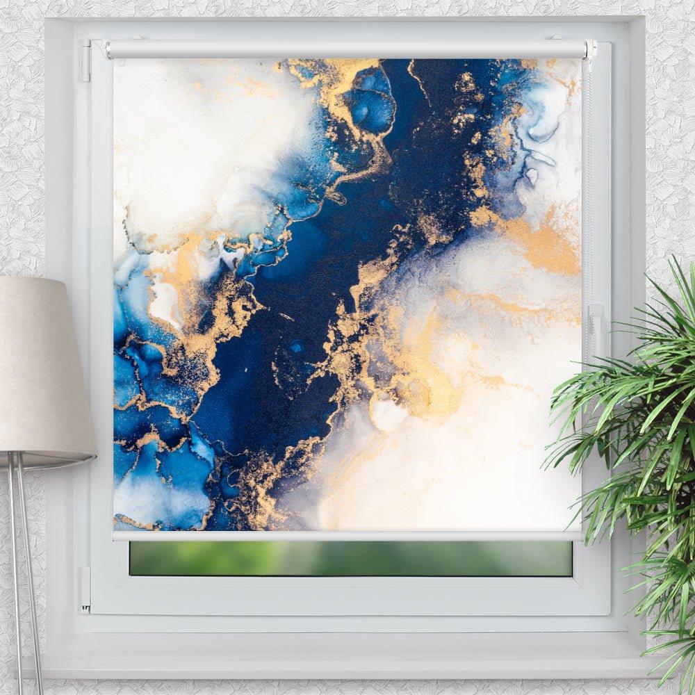 Rollo Motiv "Abstrakt blau Marmor" - ohne bohren - Klemmrollo bis 150 cm Breite - Klemmfix mit Fotodruck - blickdicht - La-Melle