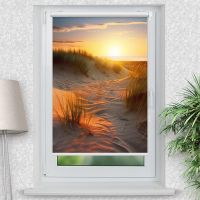 Rollo Motiv Meer Düne - ohne bohren - Klemmrollo bis 150 cm Breite - Klemmfix mit Fotodruck - blickdicht - La-Melle