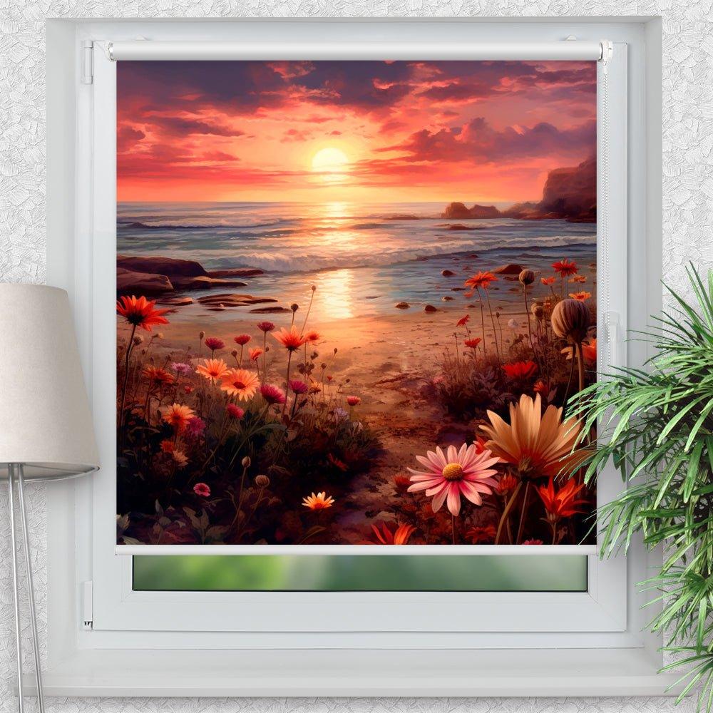 Rollo Motiv "Küste Blumen" - ohne bohren - Klemmrollo bis 150 cm Breite - Klemmfix mit Fotodruck - blickdicht - La-Melle